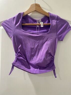 Square-Neck Ruched Crop Top in Purple